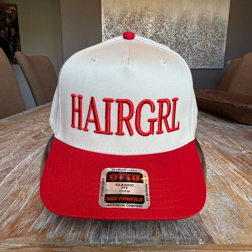 OTTO Red and White thick embroidered HAIRGRL Cap Hat